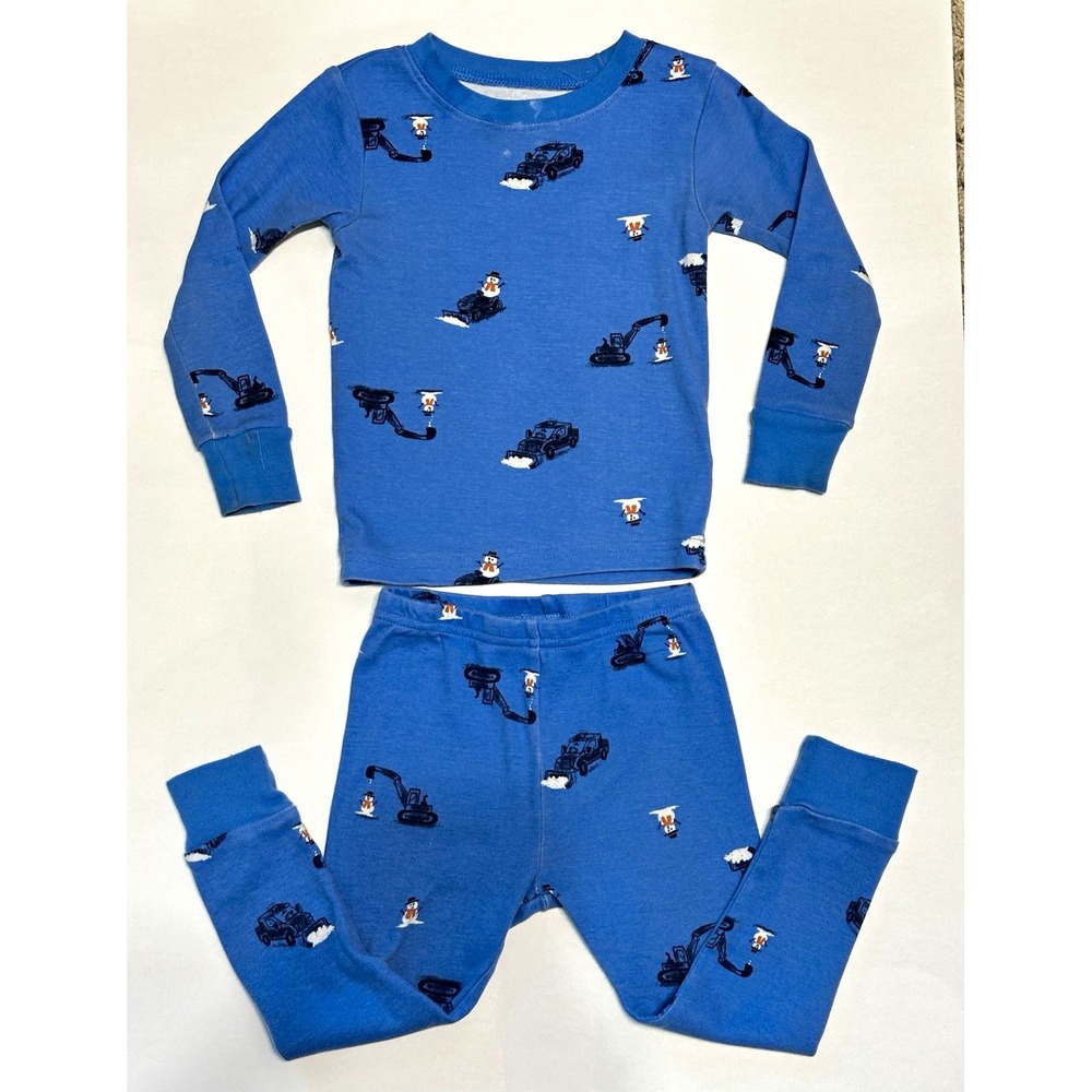 Carter's Toddler Boy 24M Pajamas Set Blue Snowman Construction Truck Snow Plow